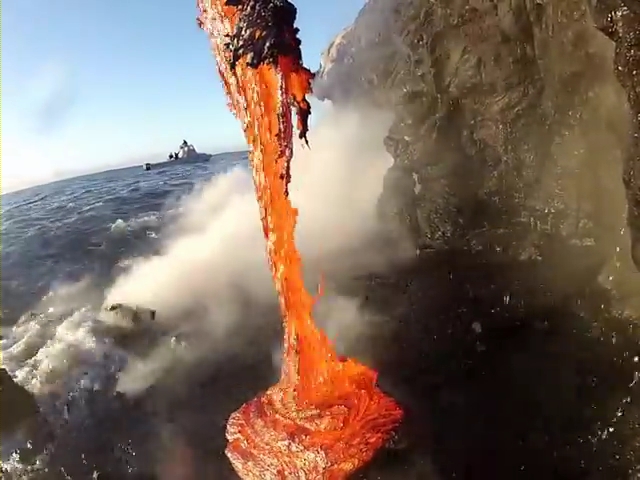 Rare up close footage of Lava entering the ocean..mp4_000032665
